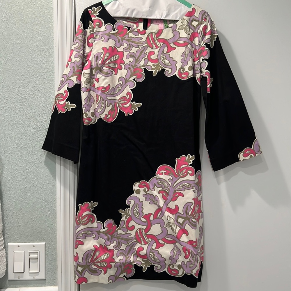 Lilly Pulitzer 3/4 sleeve black cotton shift dress, size 4